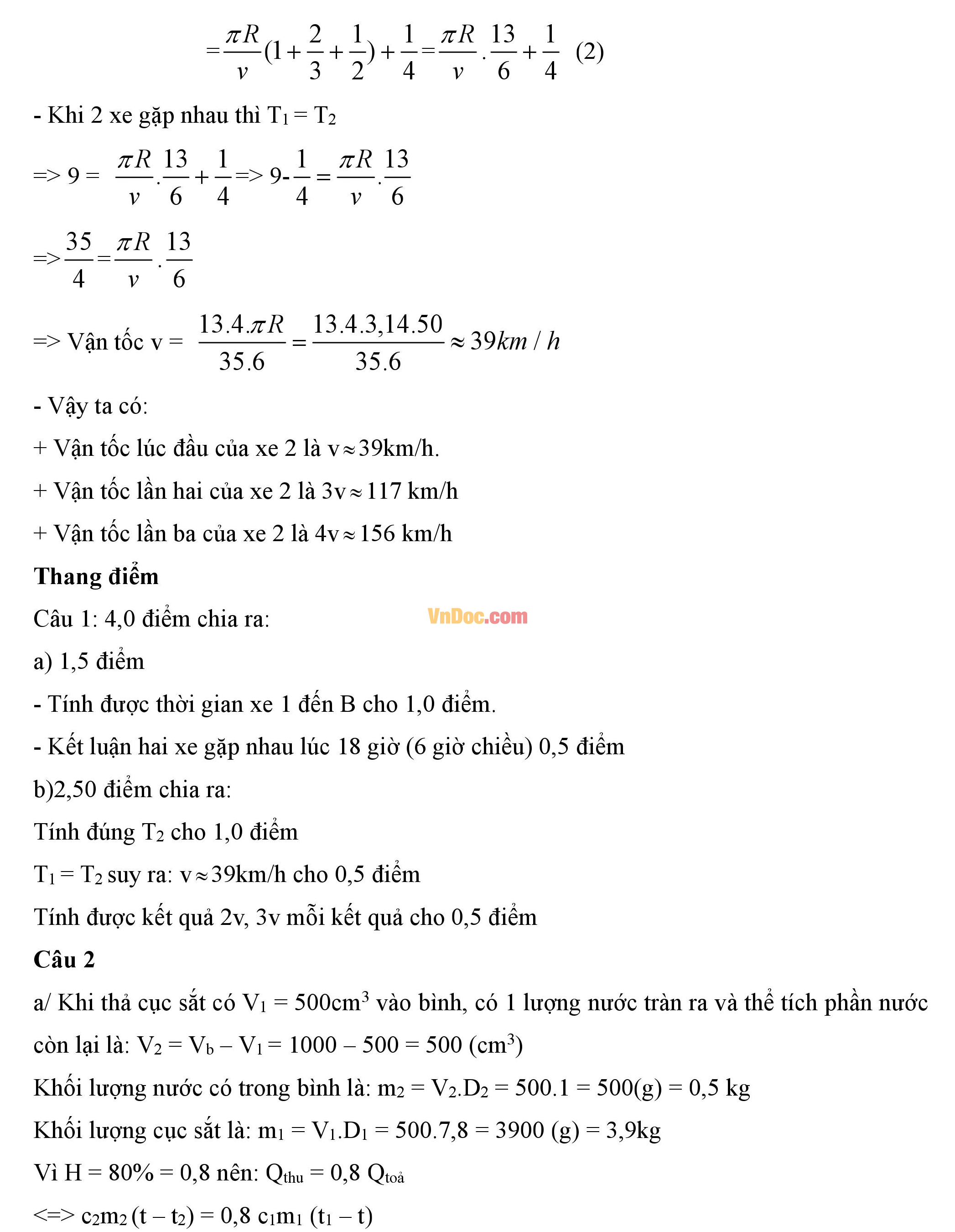 Đáp án đề thi hsg cấp tỉnh môn vật lý lớp 9