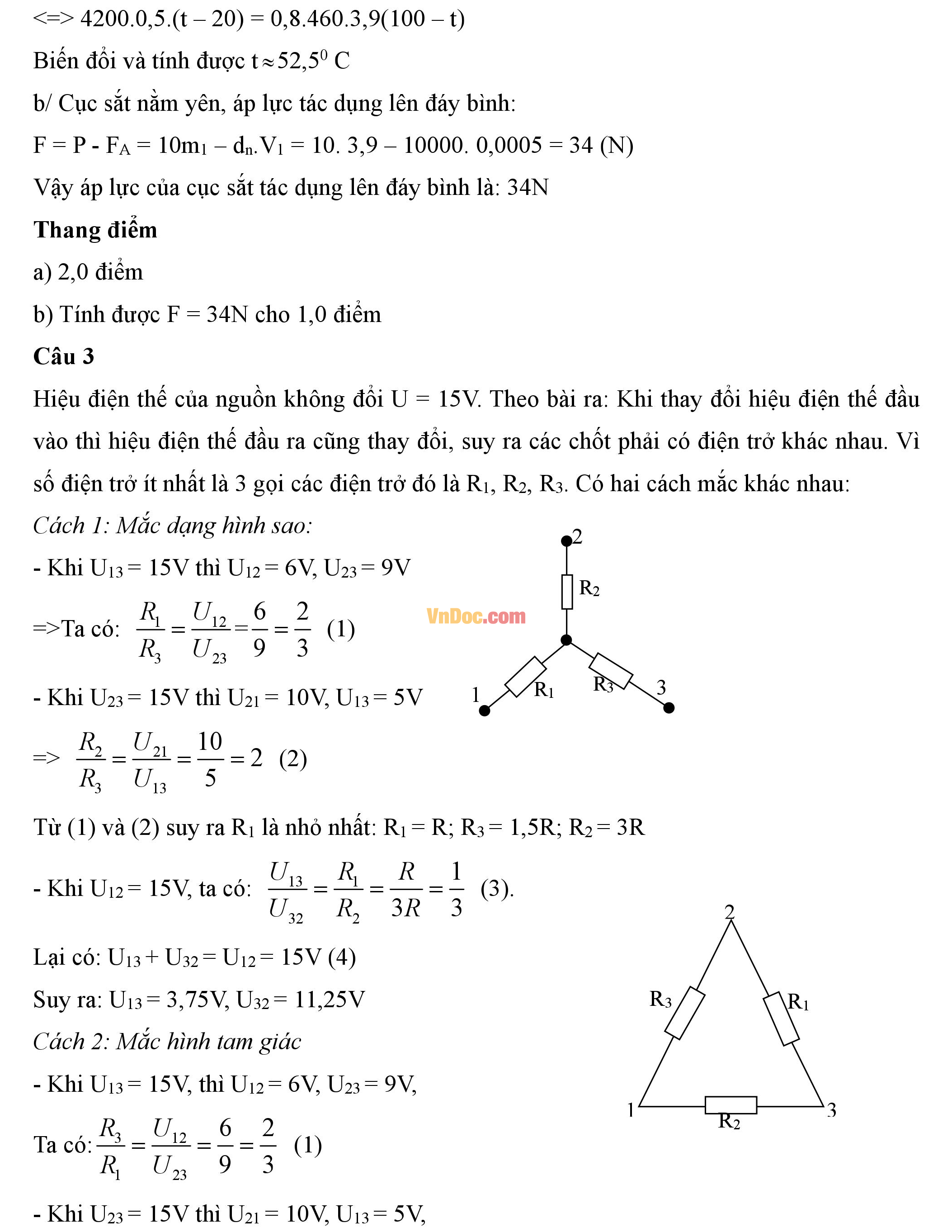 Đáp án đề thi hsg cấp tỉnh môn vật lý lớp 9