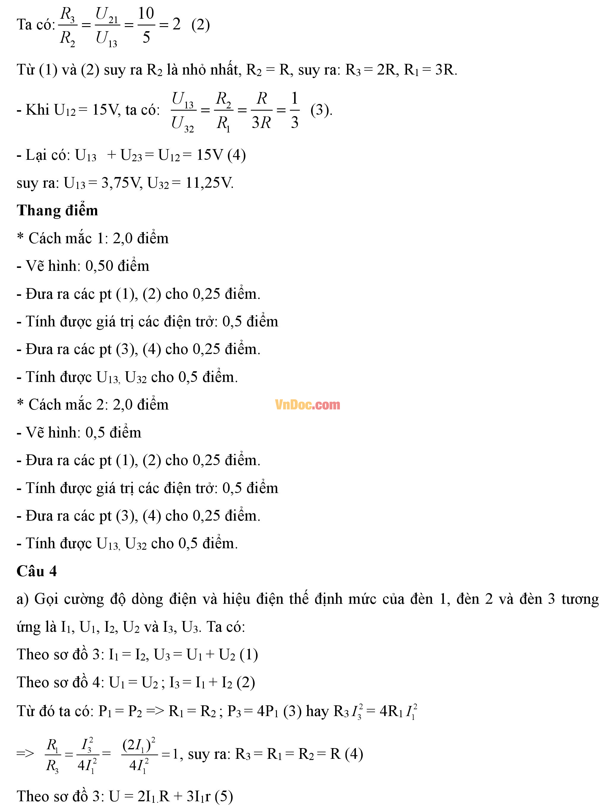 Đáp án đề thi hsg cấp tỉnh môn vật lý lớp 9