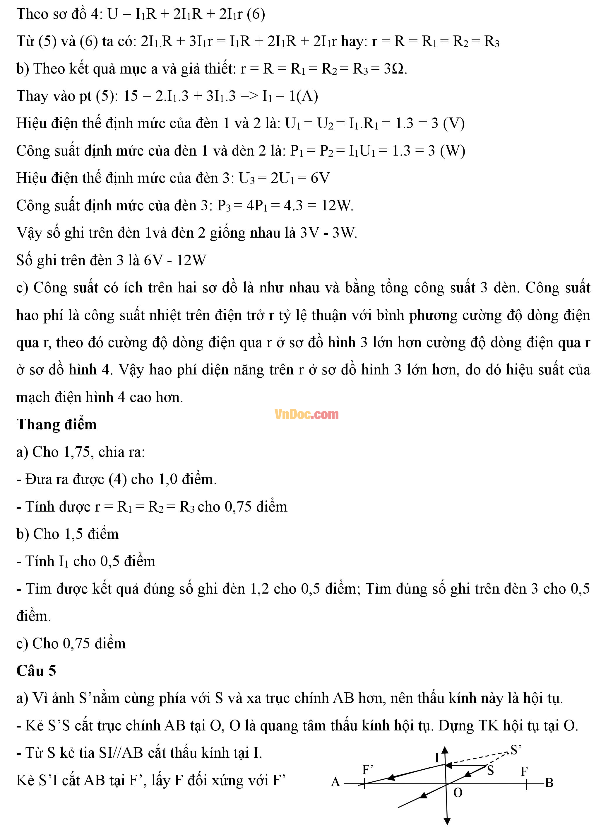 Đáp án đề thi hsg cấp tỉnh môn vật lý lớp 9