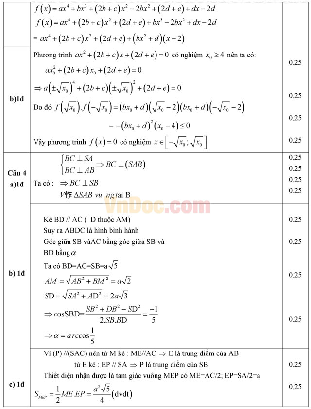 Đề thi giữa học kì 2 môn Toán lớp 11 có đáp án