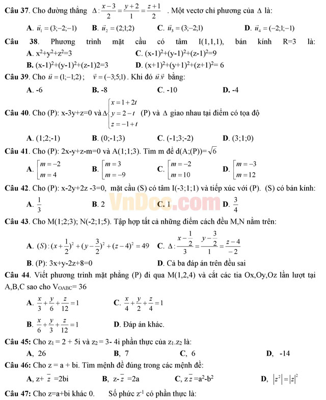 Đề thi thử THPT Quốc gia năm 2017 môn Toán trắc nghiệm có đáp án