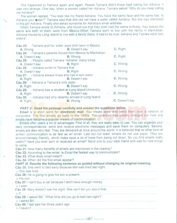 Đề kiểm tra tiếng Anh lớp 9 ( có đáp án)