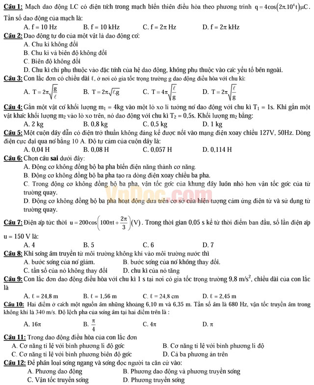Đề thi thử THPT Quốc gia năm 2017 môn Vật lý có đáp án