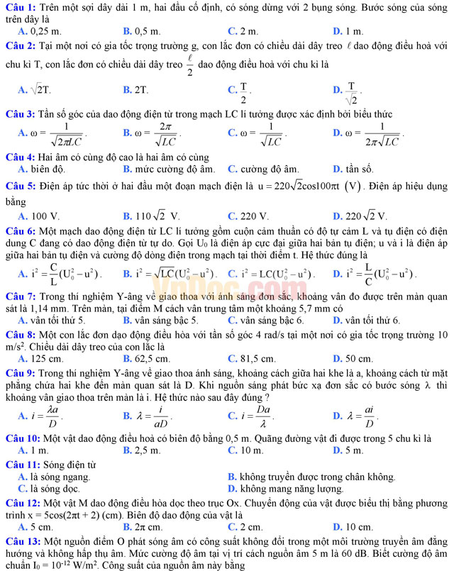 Đề thi thử THPT Quốc gia năm 2017 môn Vật lý có đáp án