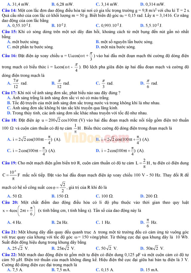 Đề thi thử THPT Quốc gia năm 2017 môn Vật lý có đáp án