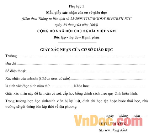 Mẫu giấy xác nhận của cơ sở giáo dục