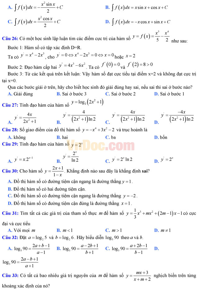 Đề thi thử THPT Quốc gia năm 2017 môn Toán trắc nghiệm có đáp án