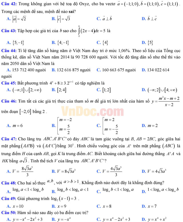 Đề thi thử THPT Quốc gia năm 2017 môn Toán trắc nghiệm có đáp án