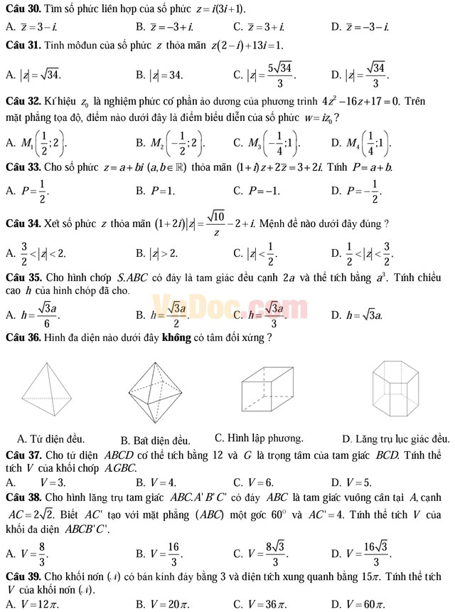 Đề thi thử nghiệm kỳ thi THPT Quốc gia năm 2017 môn Toán