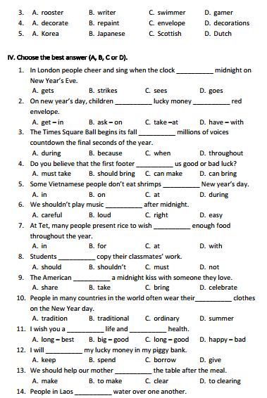 Bài tập Tiếng Anh lớp 6 Chương trình mới Unit 7: TELEVISION