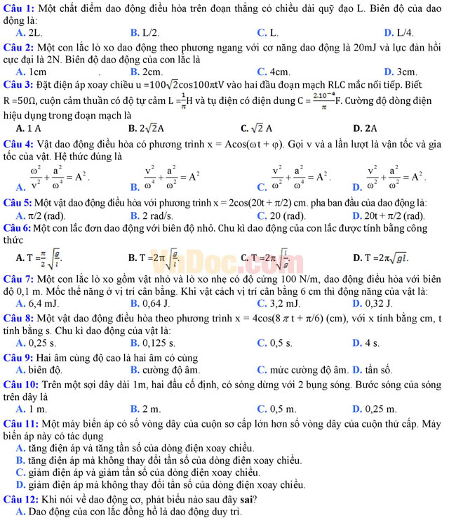 Đề thi thử THPT Quốc gia năm 2017 môn Vật lý có đáp án
