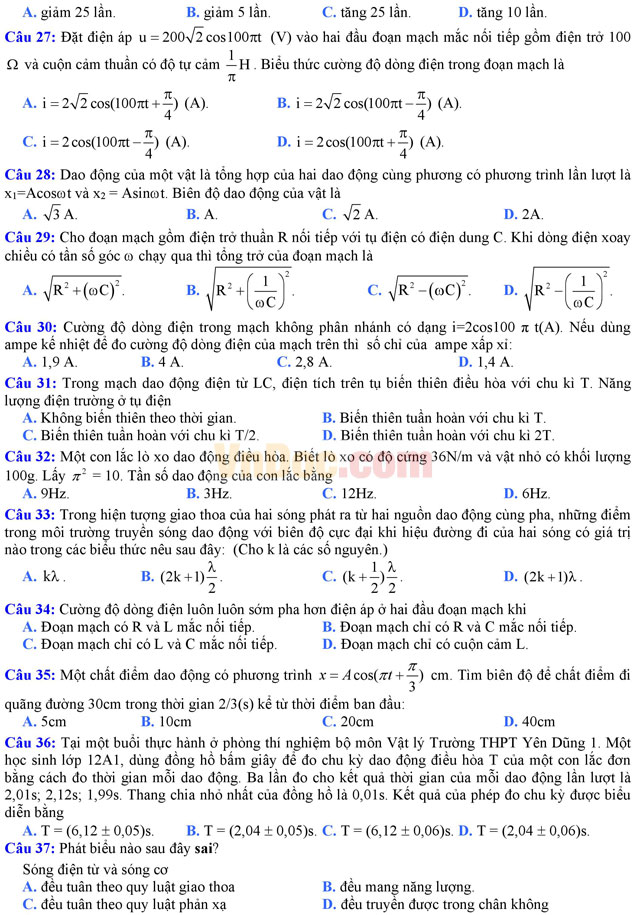 Đề thi thử THPT Quốc gia năm 2017 môn Vật lý có đáp án