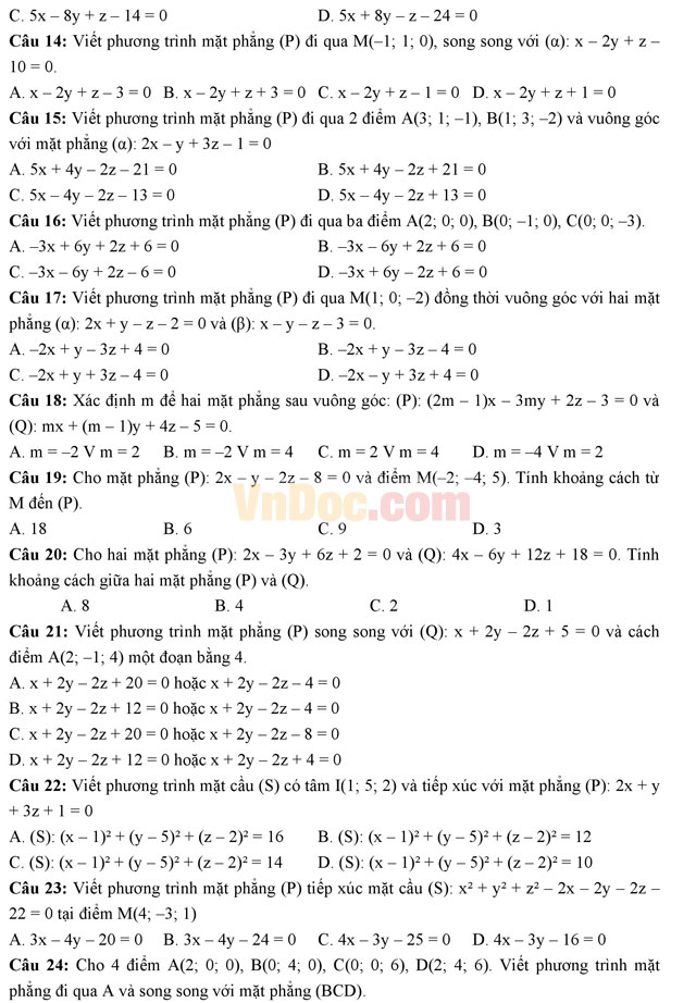 Bài tập trắc nghiệm tọa độ trong không gian (Phần 1)