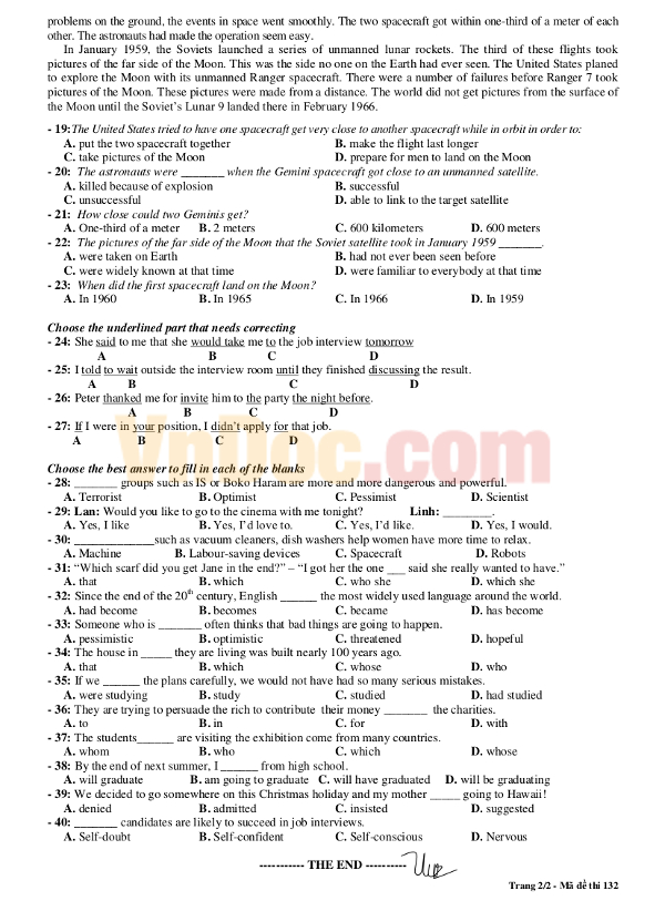 Đề thi học kỳ 1 môn tiếng Anh lớp 12