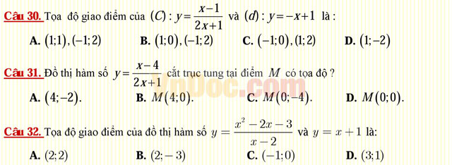Câu hỏi trắc nghiệm môn Toán lớp 12: Bài toán tương giao Câu hỏi trắc nghiệm môn Toán lớp 12: Bài toán tương giao