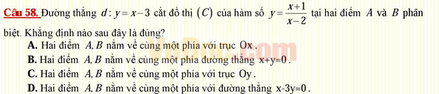 Câu hỏi trắc nghiệm môn Toán lớp 12: Bài toán tương giao Câu hỏi trắc nghiệm môn Toán lớp 12: Bài toán tương giao
