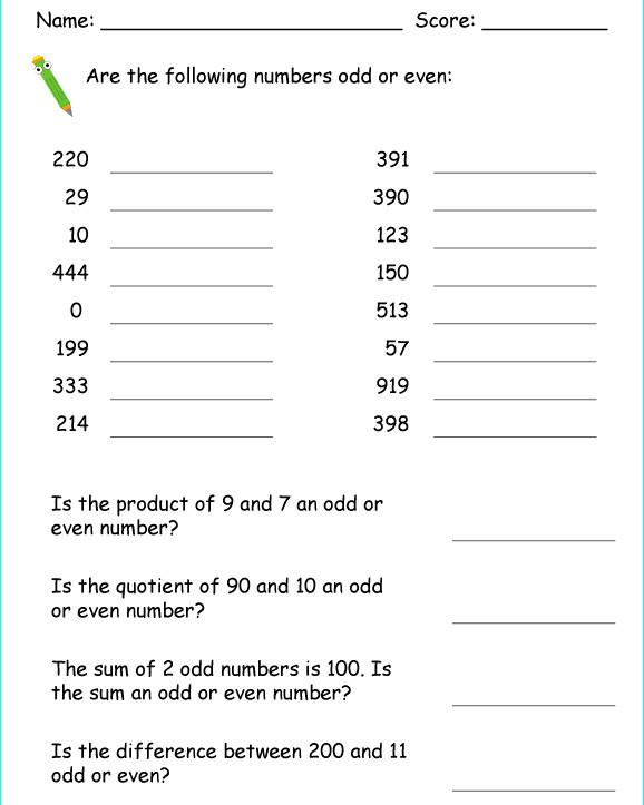 Bài tập Toán Tiếng Anh lớp 2: Odd & Even Numbers