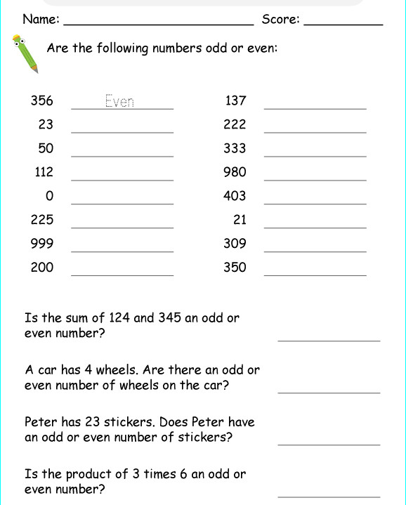 Bài tập Toán Tiếng Anh lớp 2: Odd & Even Numbers có đáp án