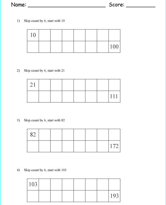 Bài tập Toán Tiếng Anh lớp 2: Skip Counting by 1 Digit