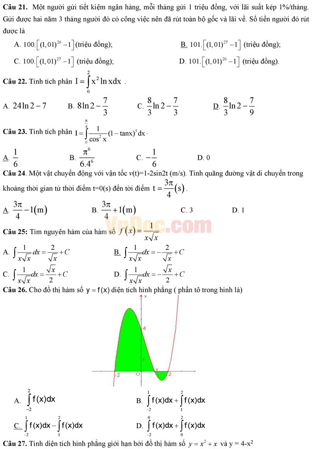 Đề thi thử THPT Quốc gia năm 2017 môn Toán có đáp án