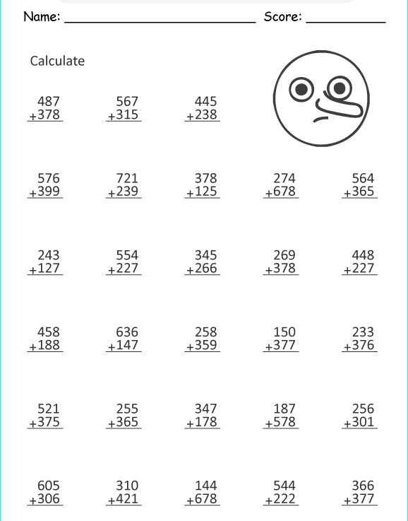 Bài tập Toán Tiếng Anh lớp 2: Adding 3 Digit Numbers có đáp án