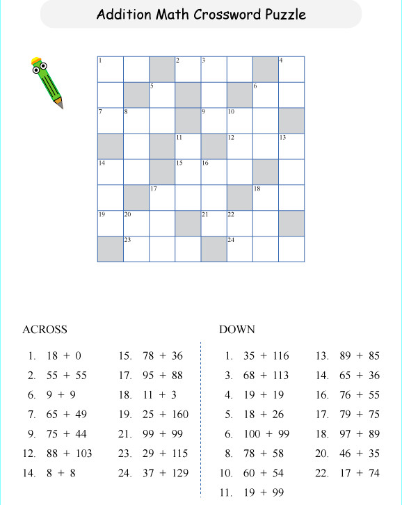Bài tập Toán Tiếng Anh lớp 2: Addition Crosswords
