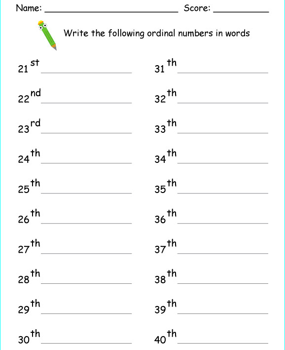 Bài tập Toán Tiếng Anh lớp 2: Ordinal Numbers có đáp án Bài tập Toán Tiếng Anh lớp 2: Ordinal Numbers