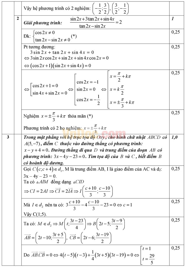 Đề thi học sinh giỏi môn Toán lớp 12 có đáp án