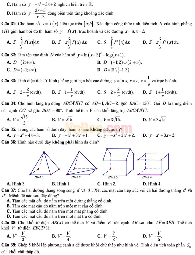 Đề thi thử THPT Quốc gia năm 2017 môn Toán có đáp án