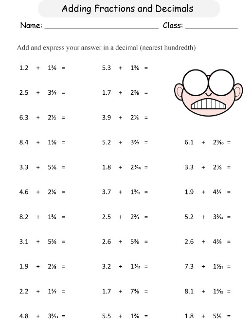 Bài tập Tiếng Anh lớp 6: Add/ Subtract Unlike Fractions