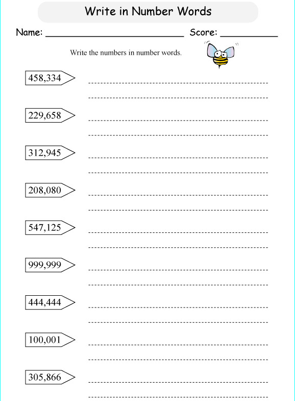 Bài tập Toán Tiếng Anh lớp 5: Write Numbers up to 1 Million