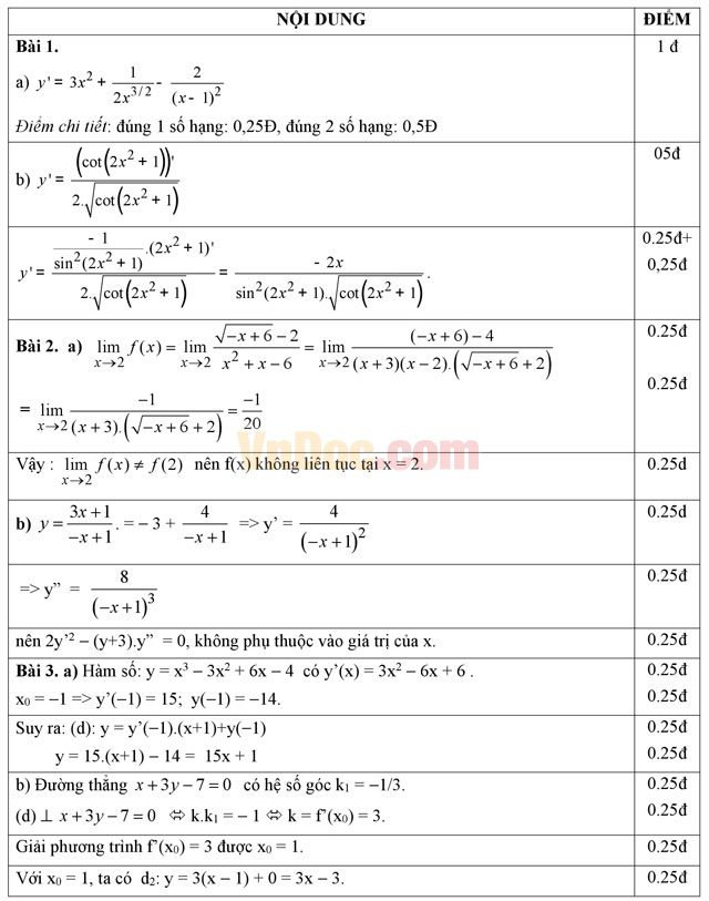 Đề thi học kì 2 môn Toán lớp 11 có đáp án