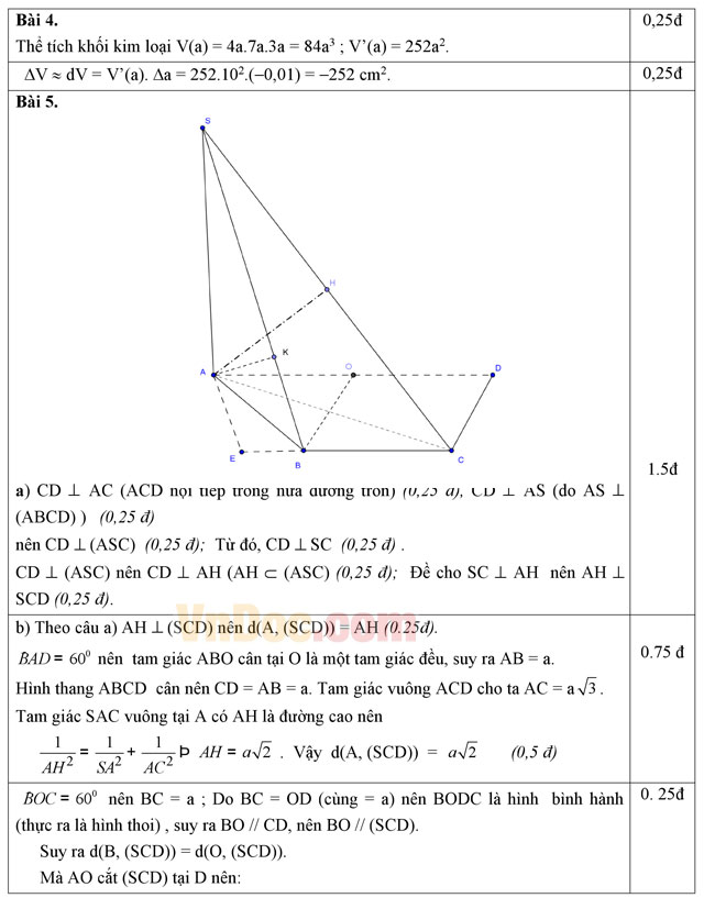 Đề thi học kì 2 môn Toán lớp 11 có đáp án