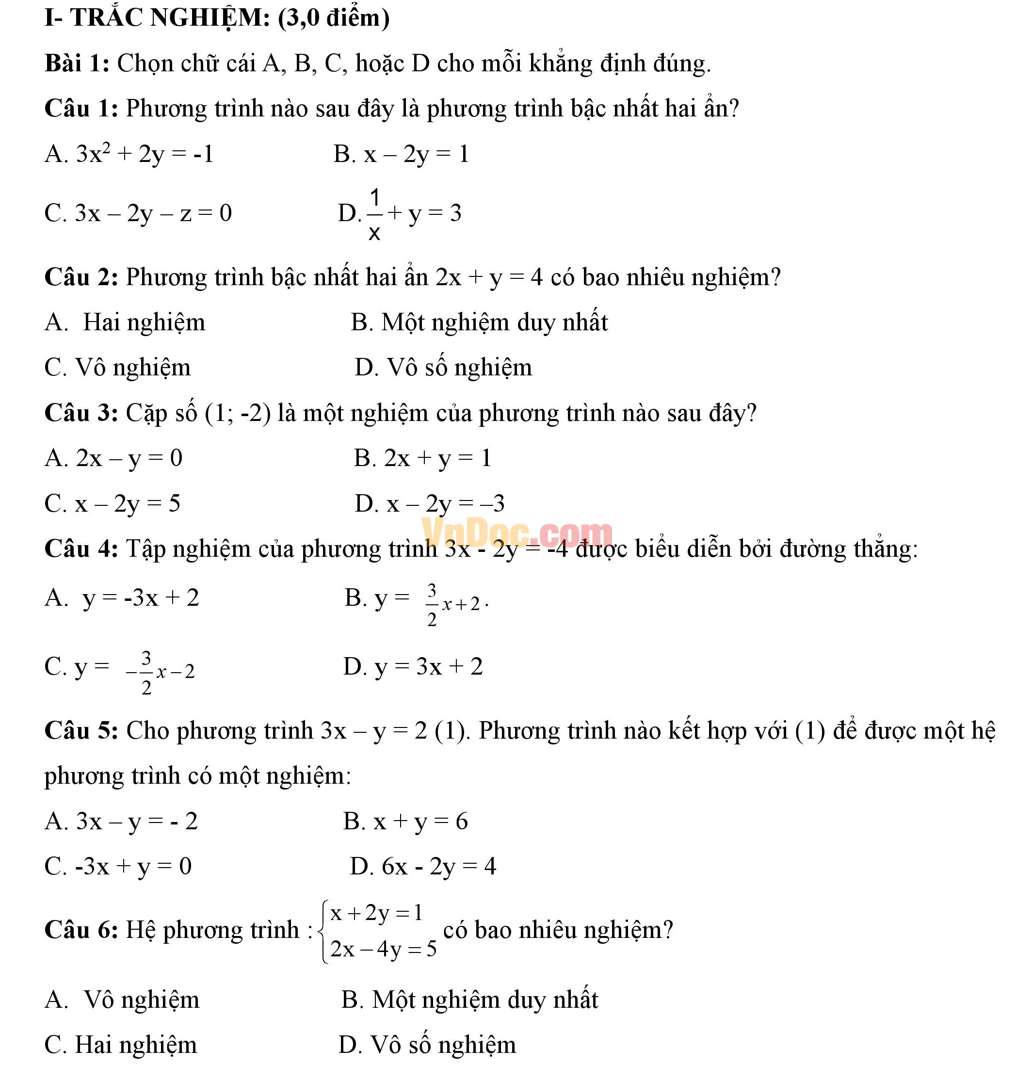 Đề kiểm tra 1 tiết học kì 2 môn Toán lớp 9