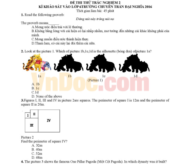 Đề thi thử vào lớp 6 trường THPT Chuyên Trần Đại Nghĩa, TP. Hồ Chí Minh năm 2016 (số 2)