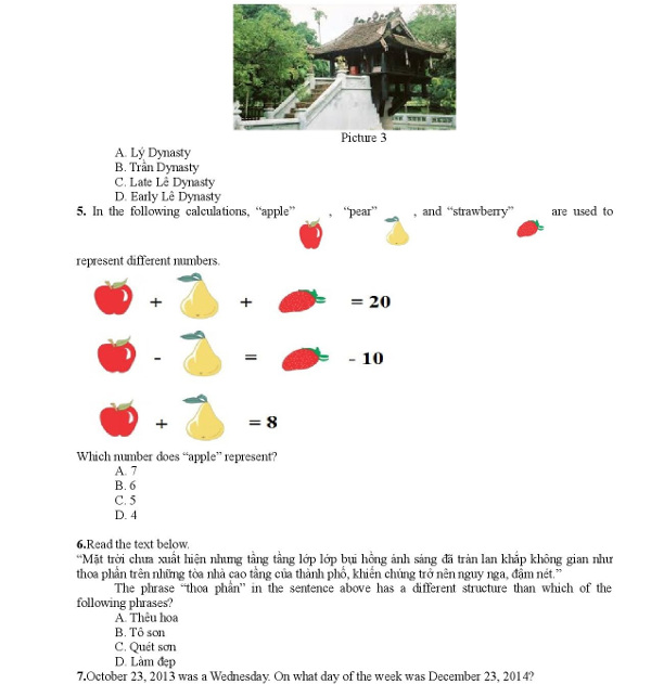 Đề thi chọn vào lớp 6 tiếng anh