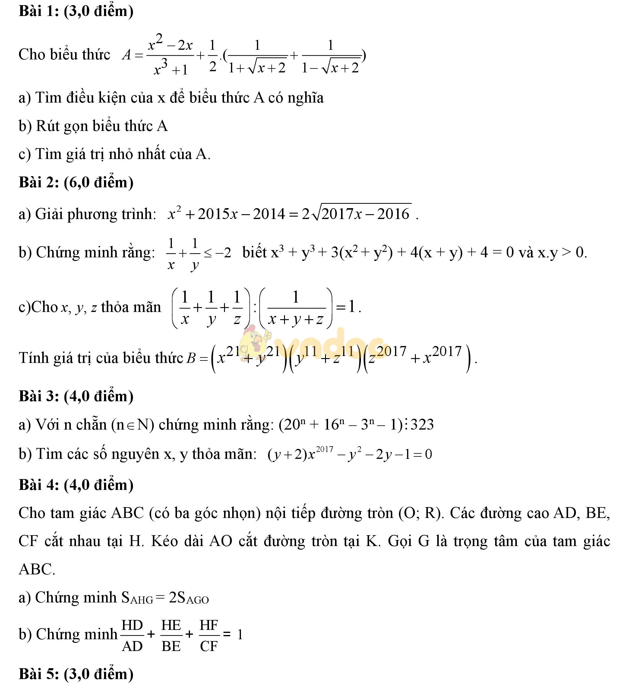 Đề thi học sinh giỏi môn Toán lớp 9