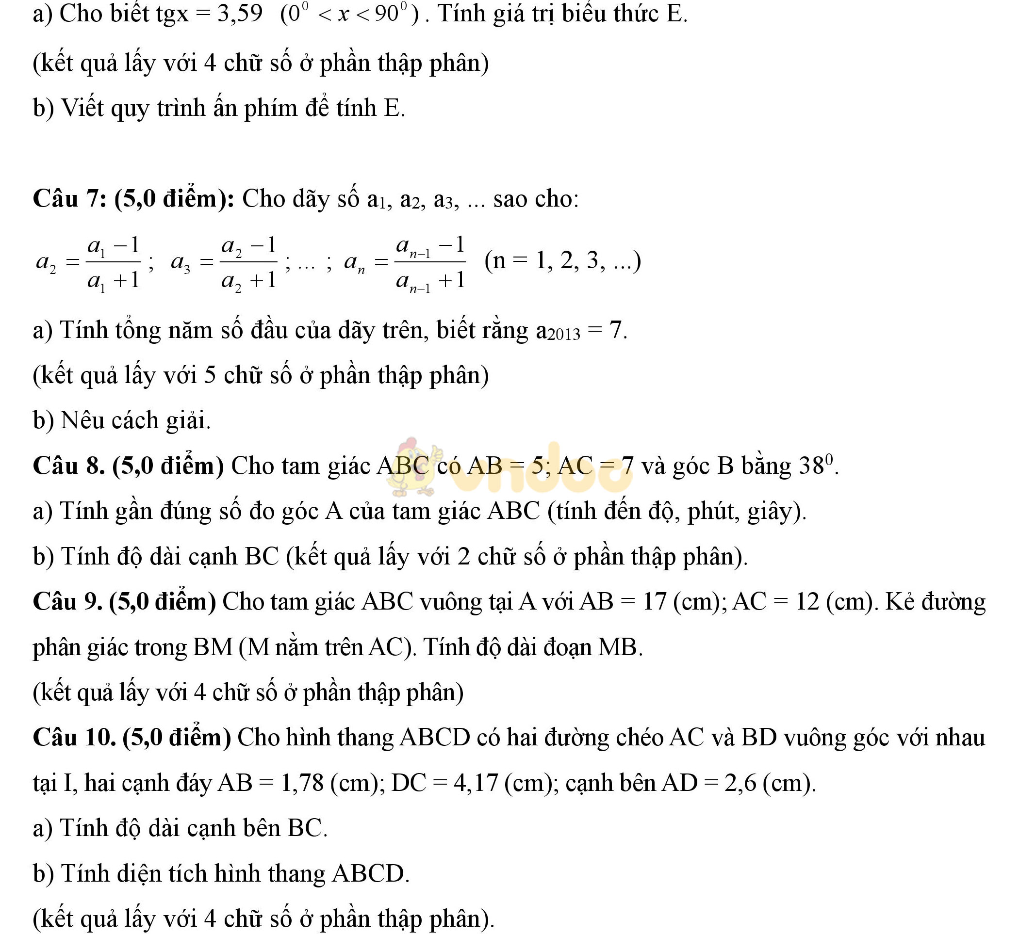Đề thi giải toán trên máy tính cầm tay lớp 9