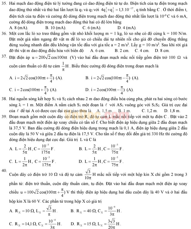 Đề thi thử THPT Quốc gia năm 2017 môn Vật lý có đáp án