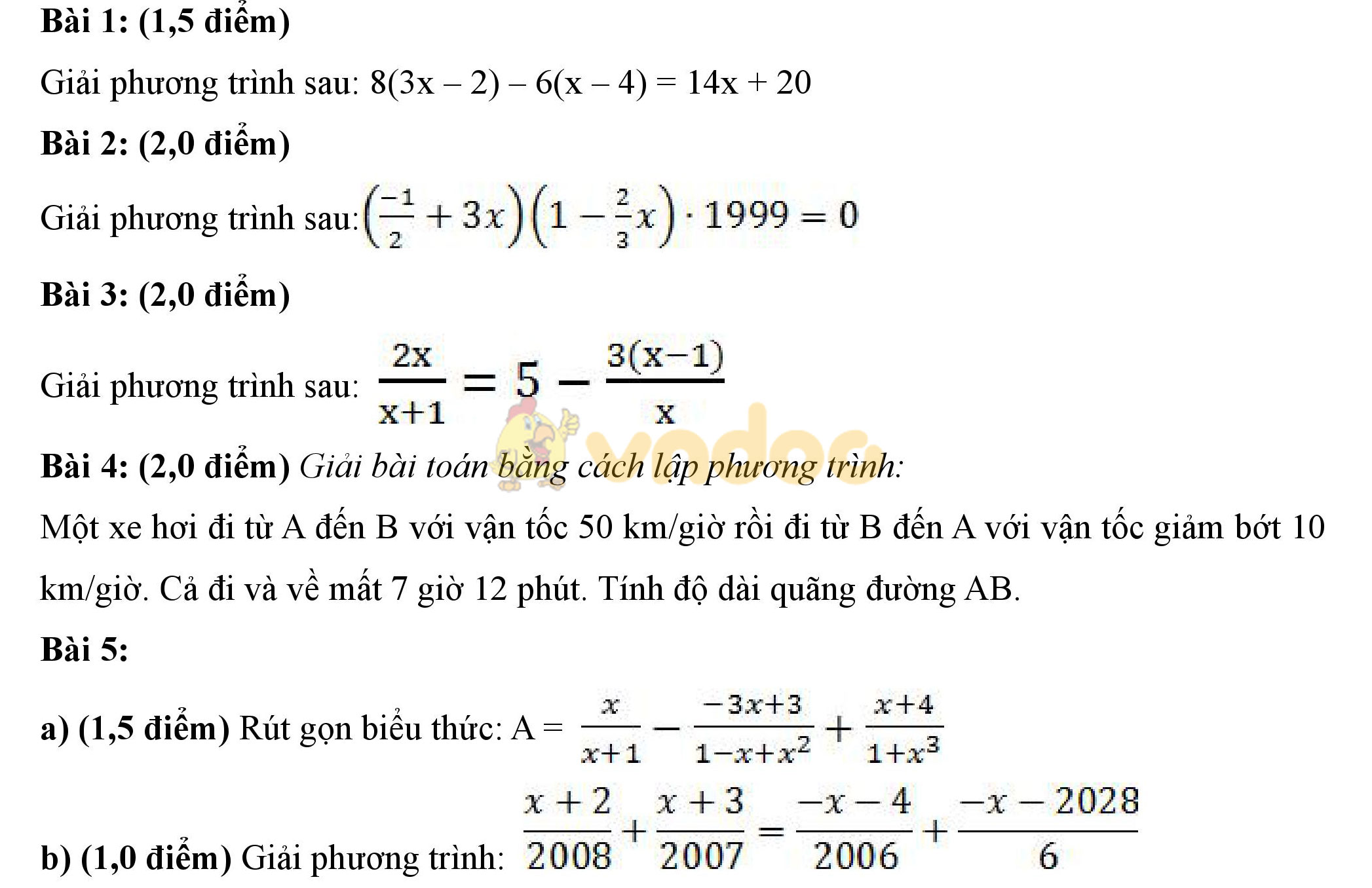 Đề thi giữa học kì 2 môn Toán lớp 8