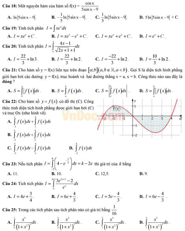 Đề kiểm tra 45 phút học kì 2 môn Toán lớp 12 có đáp án