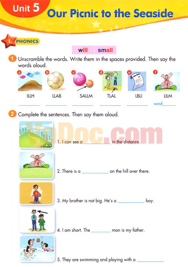 Bài tập Tiếng Anh lớp 5 Chương trình mới Unit 5 OUR PICNIC TO THE SEASIDE Tiếng Anh lớp 5 Chương trình mới Unit 5
