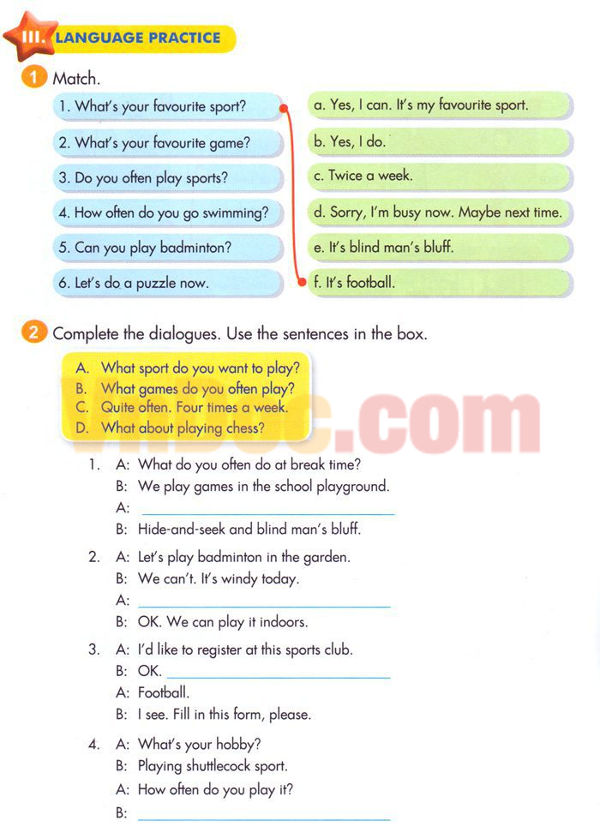 Từ vựng Tiếng Anh lớp 5 Chương trình mới Unit 7 MY FAVOURITE SPORTS AND GAMES