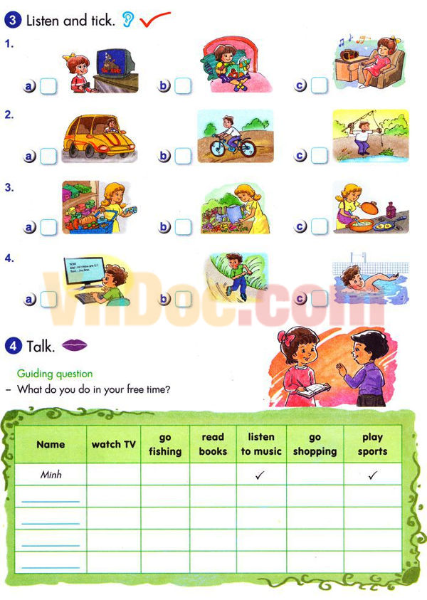 Bài tập Tiếng Anh lớp 5 Chương trình mới Unit 12 OUR FREE-TIME ACTIVITIES