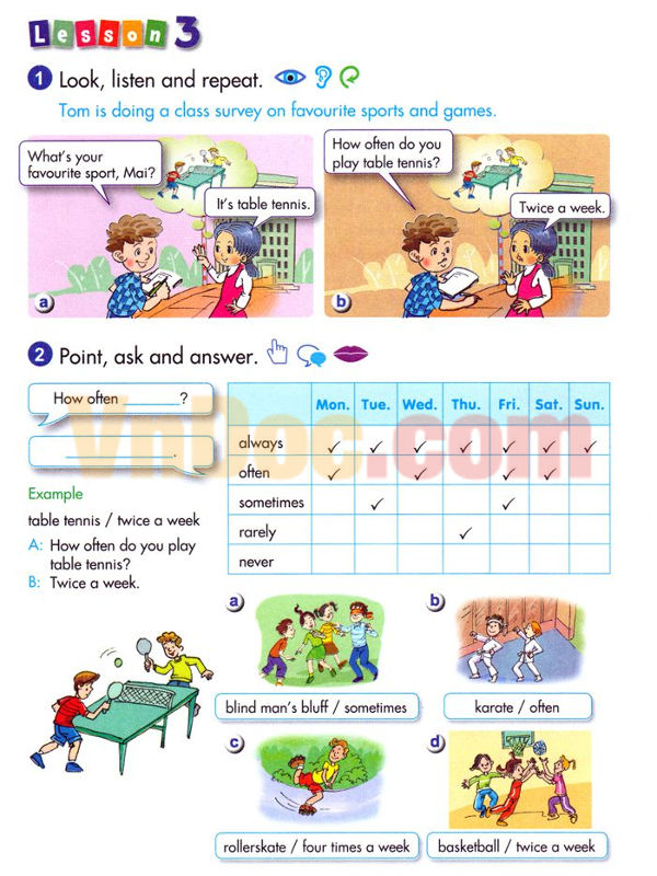 Giải bài tập SGK Tiếng Anh lớp 5 Chương trình mới Unit 7 MY FAVOURITE SPORTS AND GAMES