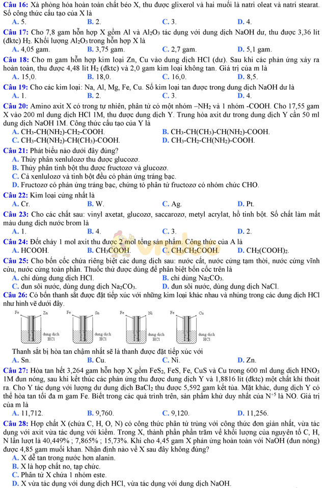 Đề thi thử THPT Quốc gia năm 2017 môn Hóa học có đáp án