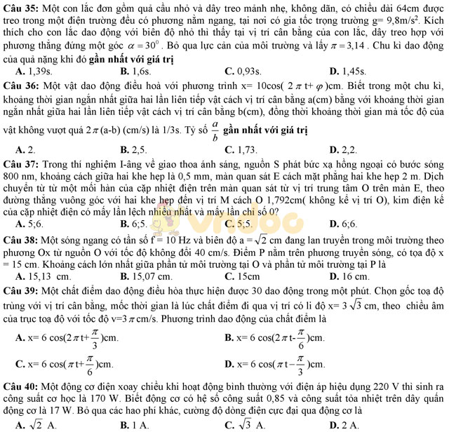 Đề thi thử THPT Quốc gia năm 2017 môn Vật lý có đáp án