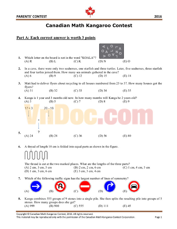 Tổng hợp đề thi Toán Quốc Tế Kangaroo