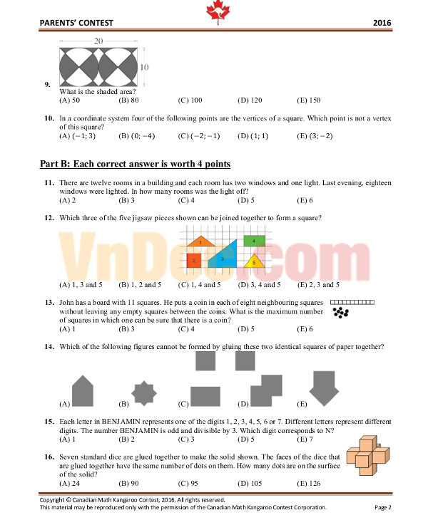 Đề thi Toán Quốc Tế Kangaroo cấp độ lớp 1 đến 12